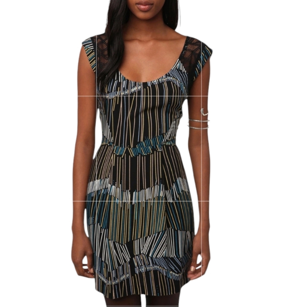 SILENCE & NOISE teal/tan stripe dress 10